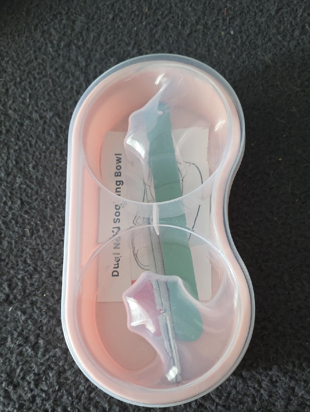 Pink Dual Nail Soaking Bowl with Green Tool